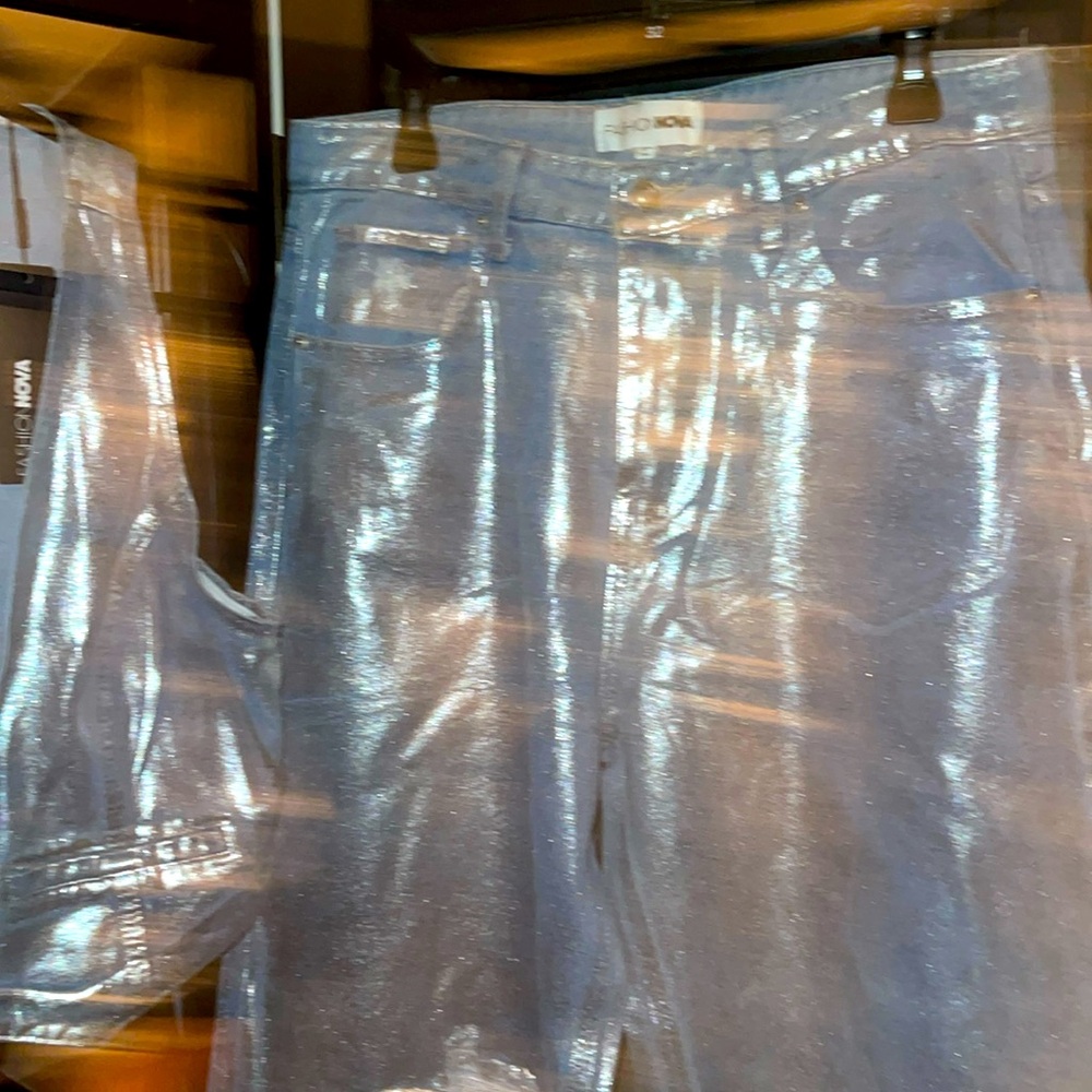 Shiny blue Vest and wide leg jean set